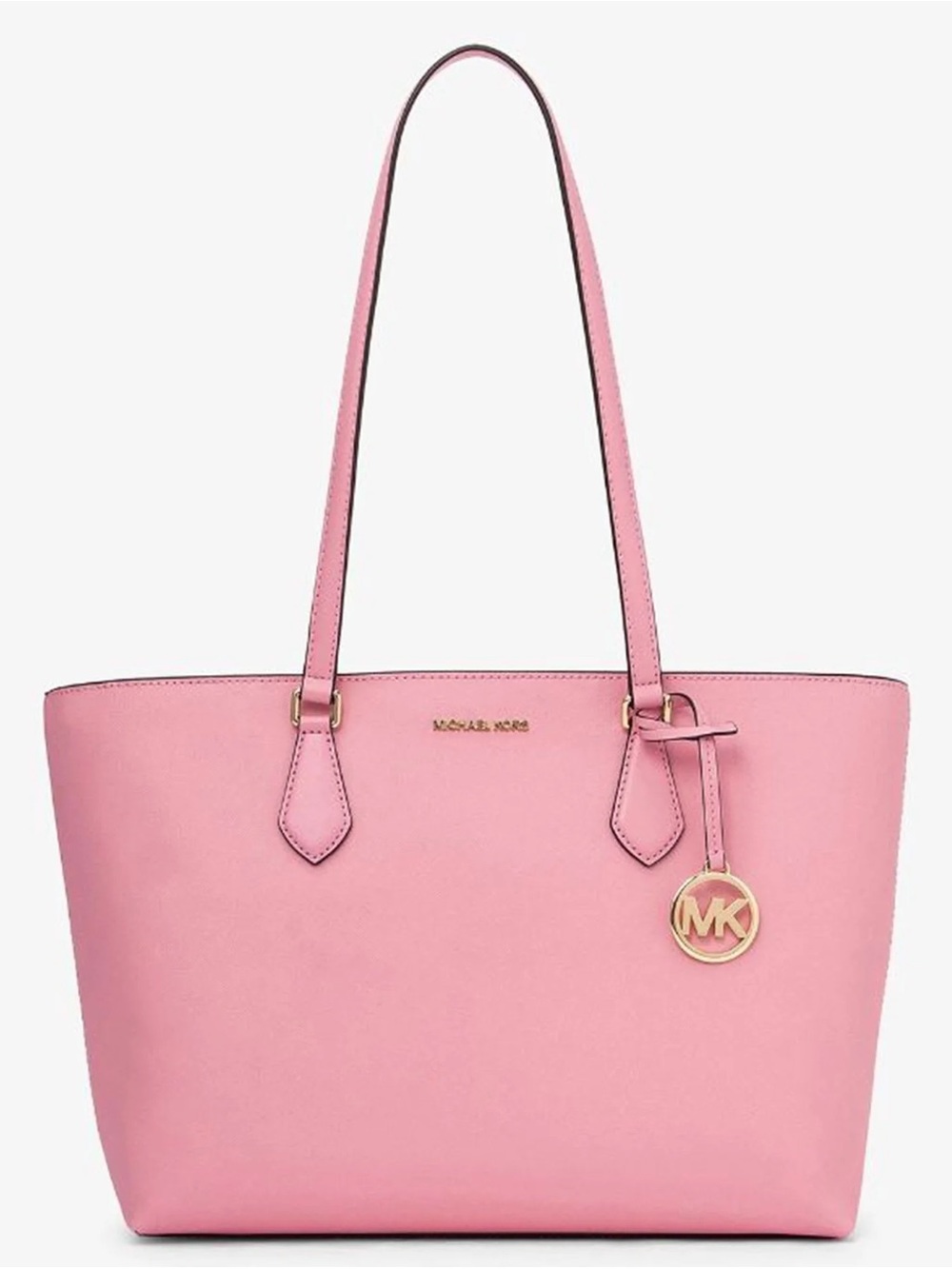Michael Kors Pink Saffiano Leather Satchel Tote with Gold Logo Charm